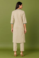 Beige Linen Embroidered Co-Ord Set